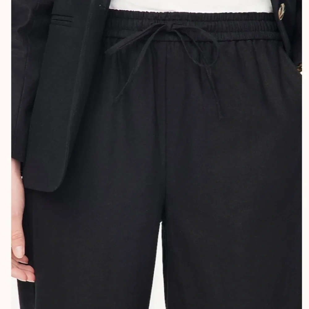 J crew black Linen-blend slim wide-leg drawstring pant